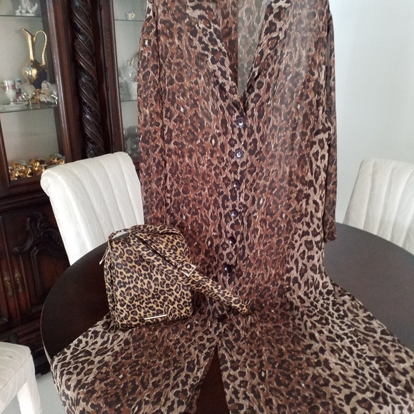 APART 100%SILK LONG SHEER  COAT LEOPARD &BAG XL - Picture 2 of 6